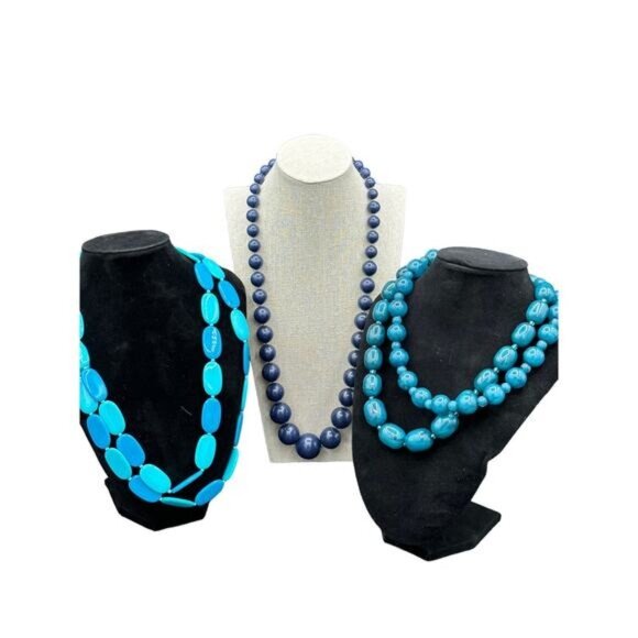 Blue & Teal Multi-Strand Necklace Set Chunky Beads Lightweight Jewelry Adjustabl - Picture 1 of 7